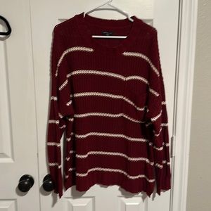 EUC American Eagle striped maroon sweater with breast pocket on the left side